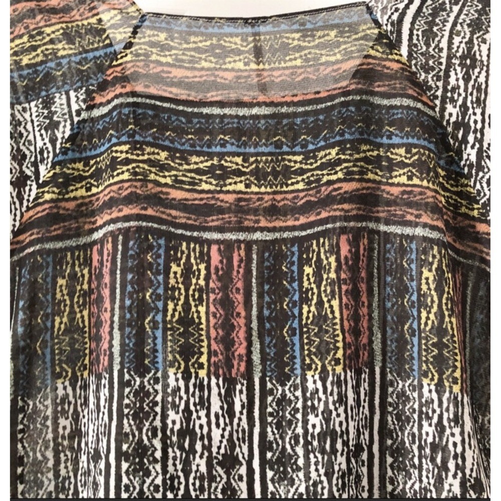 Free People Blouse Women's XS Multicolor Abstract Sheer Square Neck - Picture 7 of 7